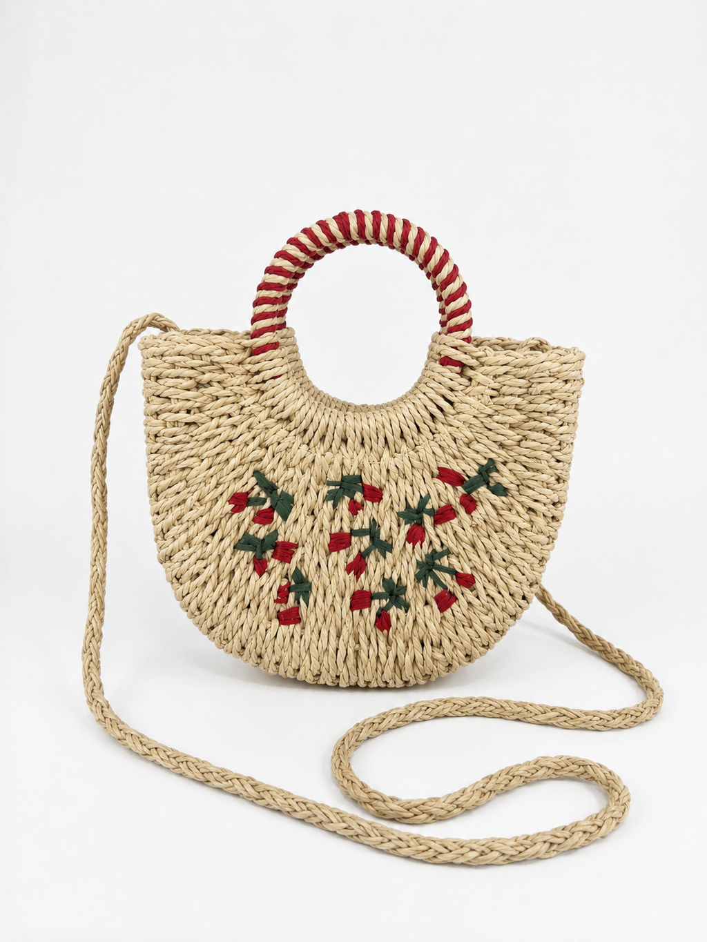 Sac Croisé en Paille – Motif Cerises 🍒