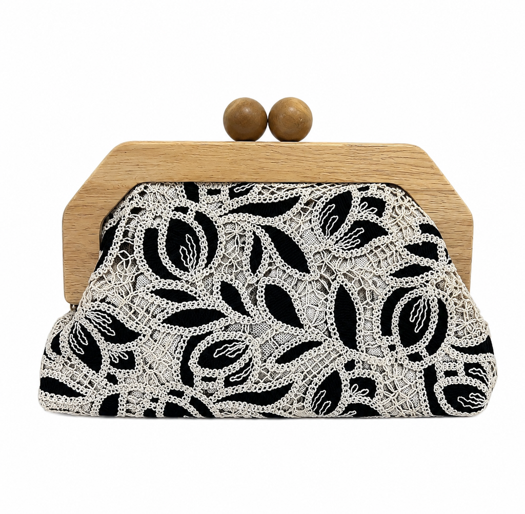 Pochette de Soirée Dentelle & Bois Naturel