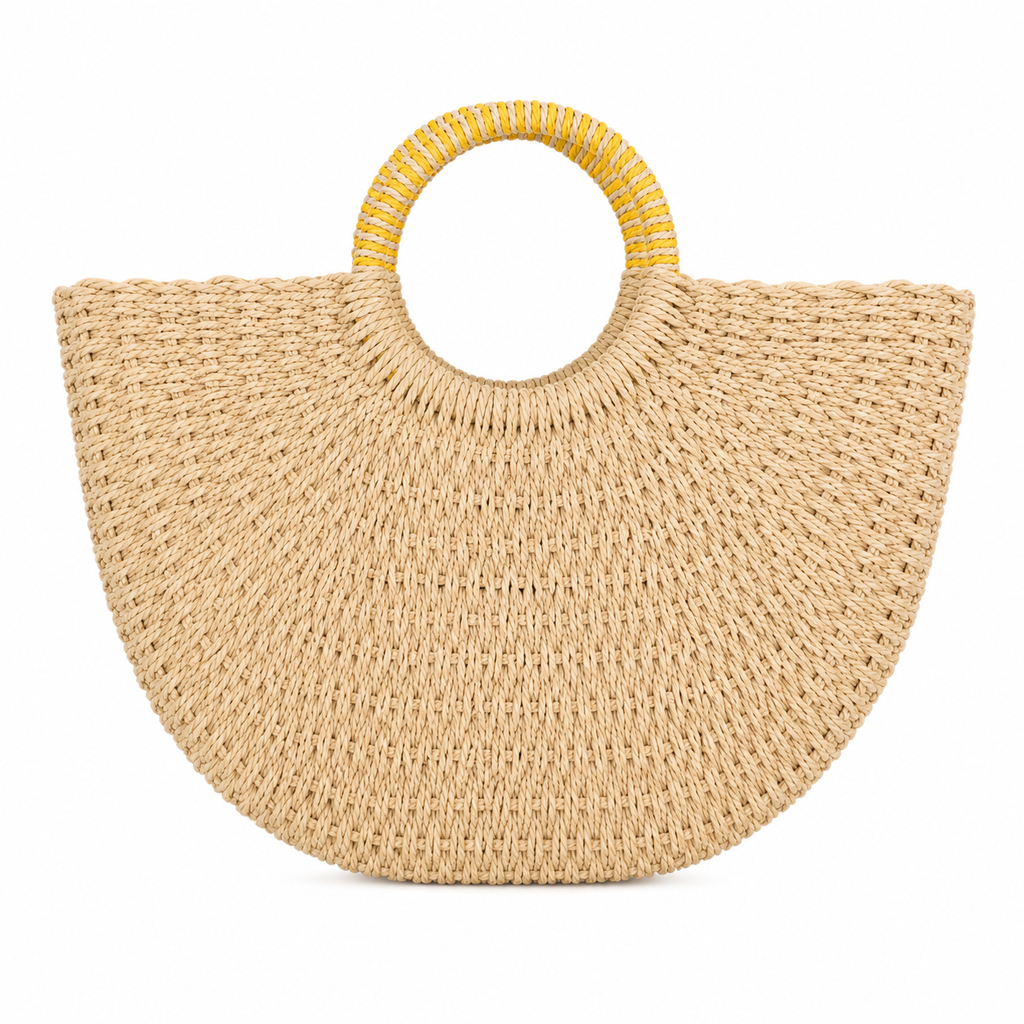 Sac Panier Valencia en Paille – Motif Citrons 🍋
