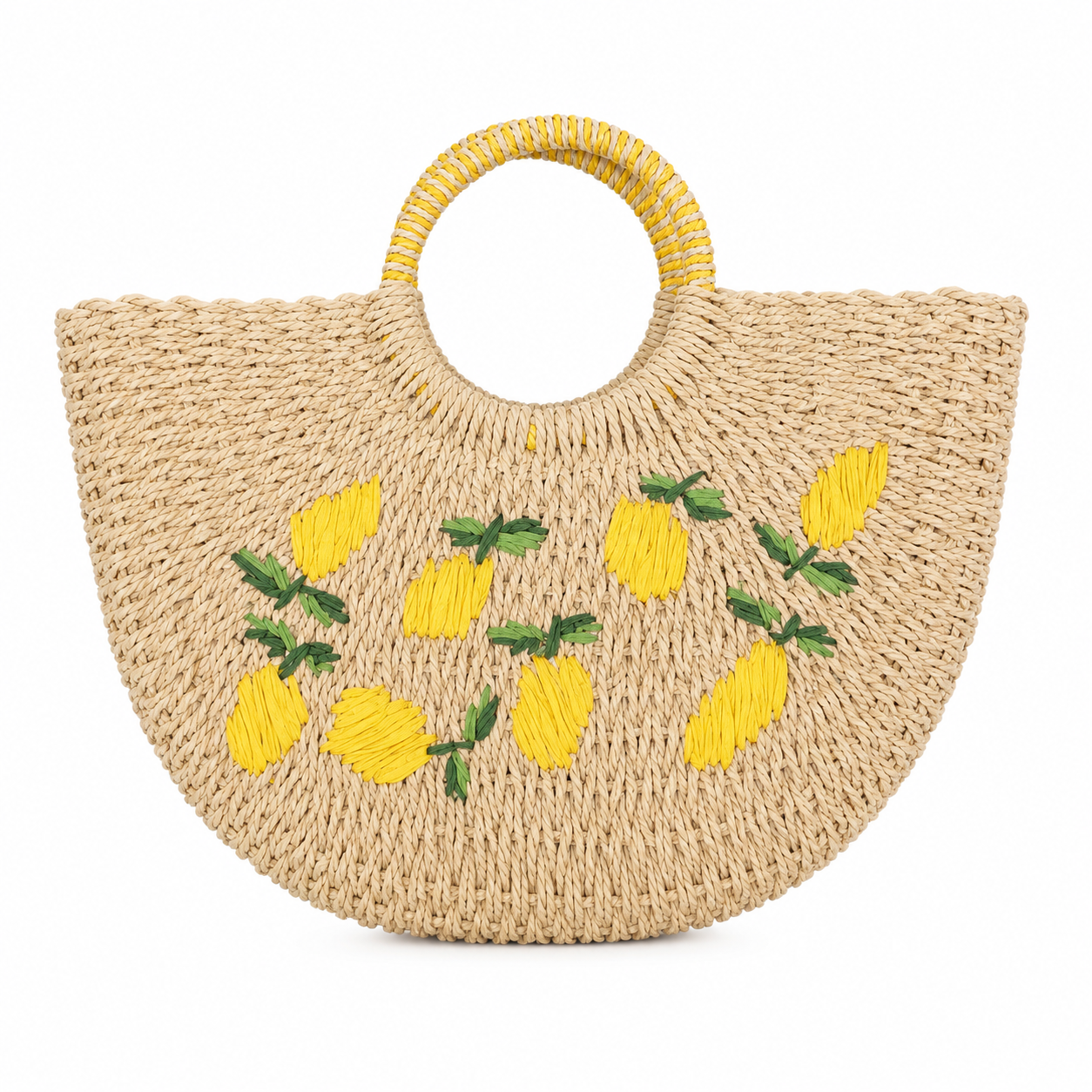 Sac Panier Valencia en Paille – Motif Citrons 🍋