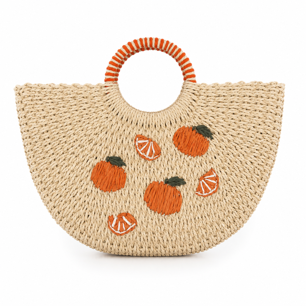 Sac Panier Valencia en Paille – Motif Oranges 🍊