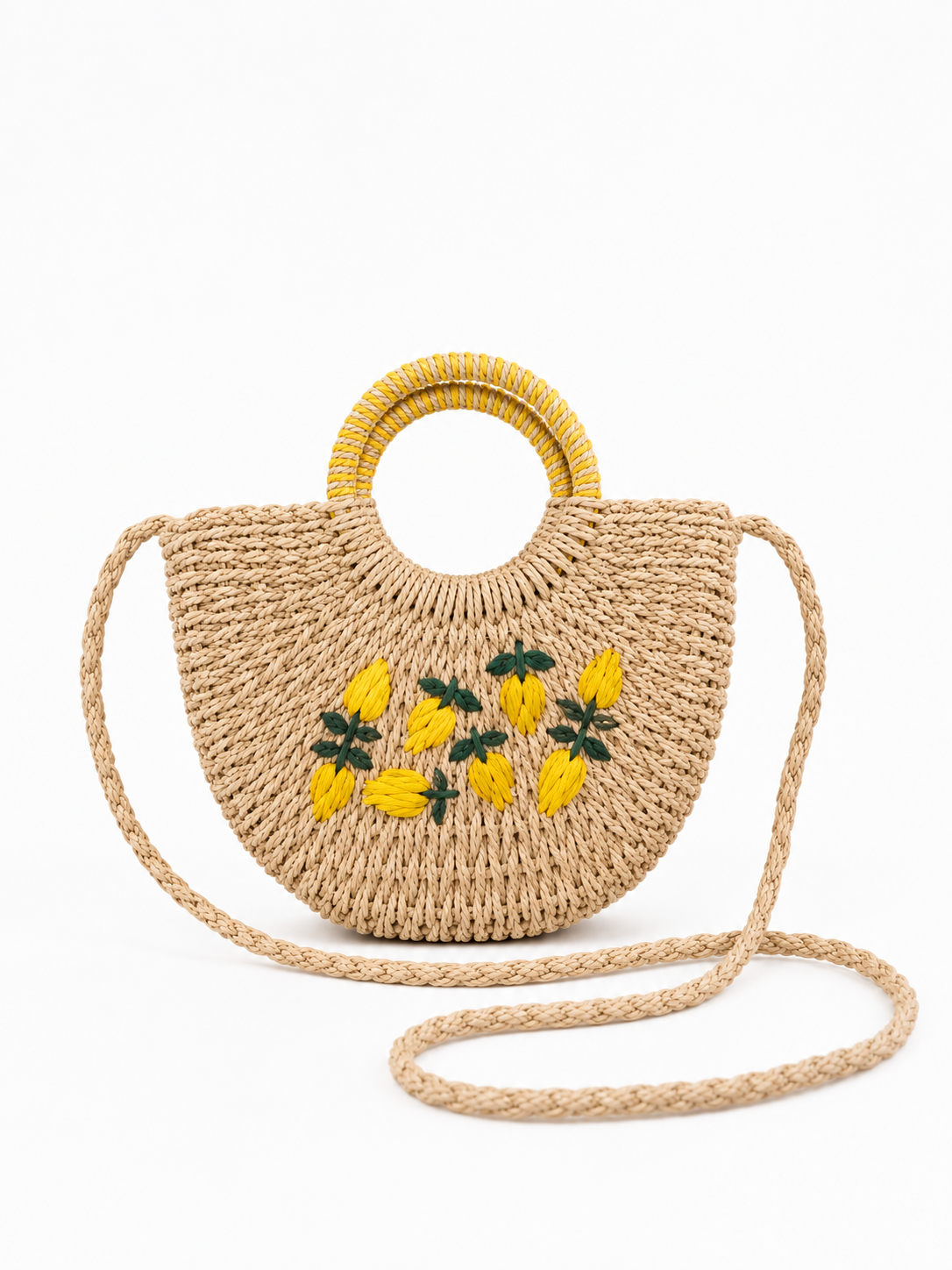 Sac Croisé Valencia en Paille – Motif Citrons 🍋