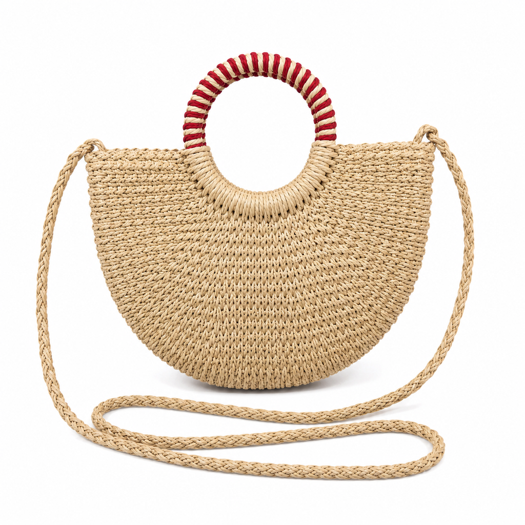 Sac Croisé en Paille – Motif Pastèque 🍉