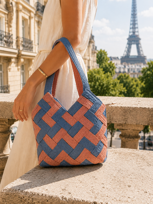 Sac Amalfi en Raffia Tressé Bicolore