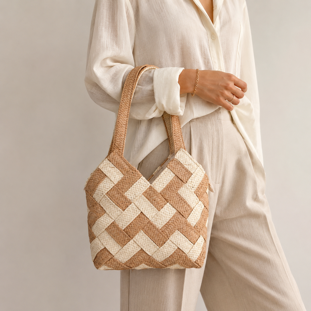 Sac Amalfi en Raffia Tressé Bicolore – Collection Été ☀️