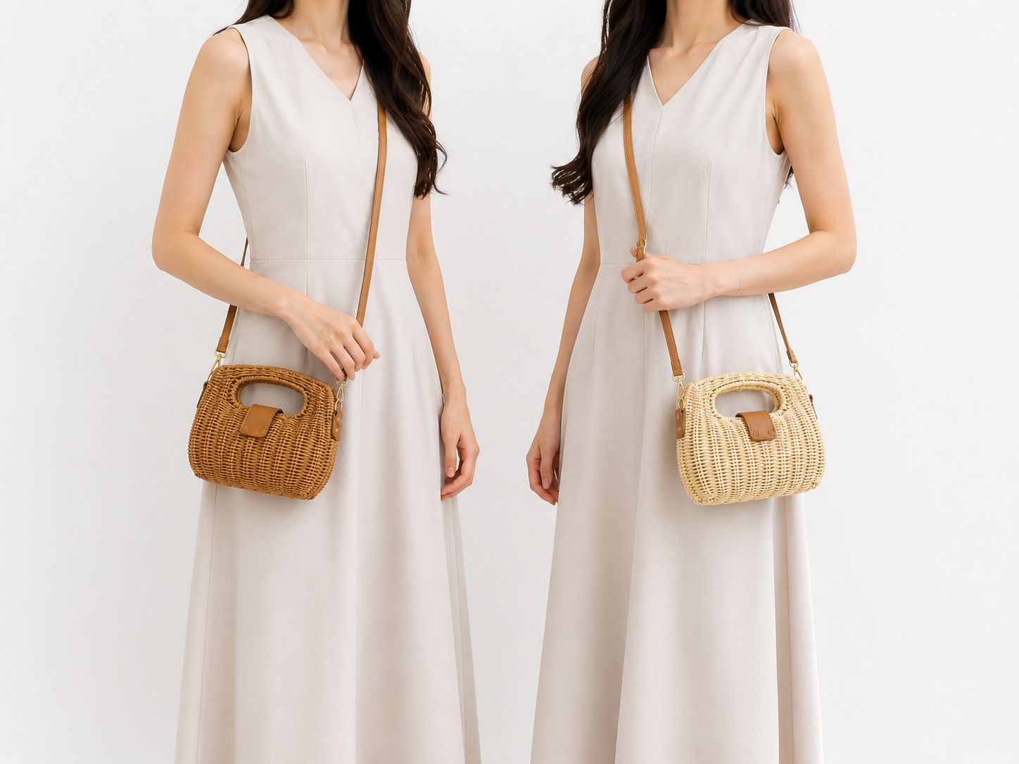 Sac raphia à main & épaule – Détails camel